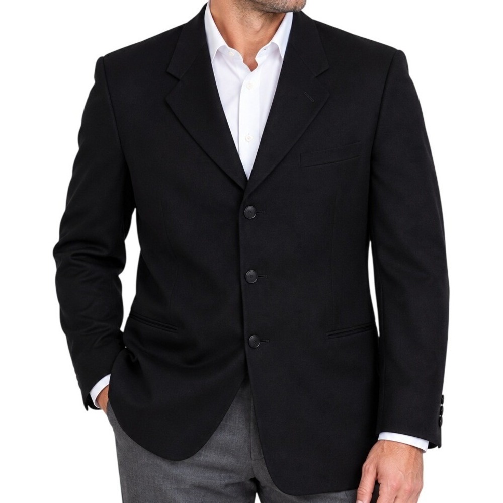Mani Black Pure Virgin Wool 3-Button Blazer Men's 44L